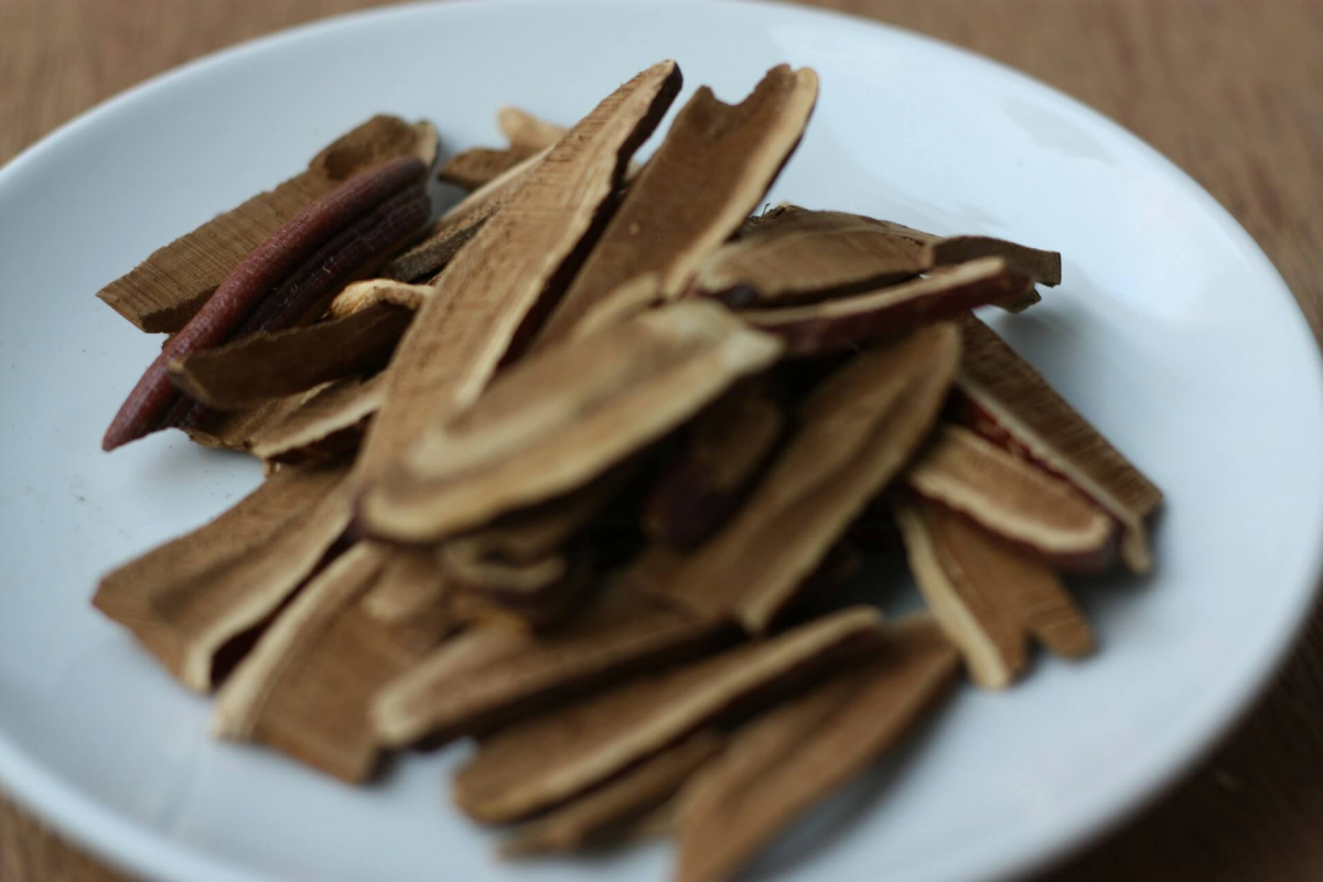 reishi mushroom slices on white plate